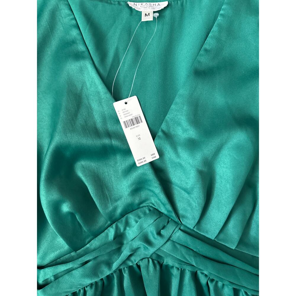 Anthropologie x Nikasha Embroidered Satin Maxi Dress Emerald Green Size Medium - Picture 8 of 12